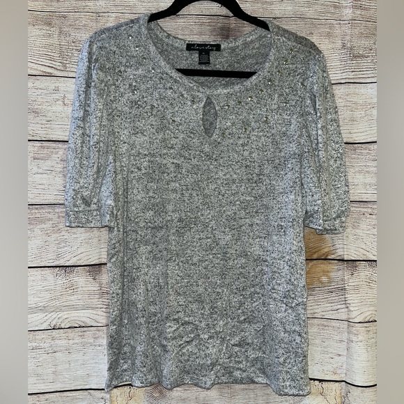 🤎3/$10 A Love Story Heather Gray Blouse Size XL - Picture 3 of 7